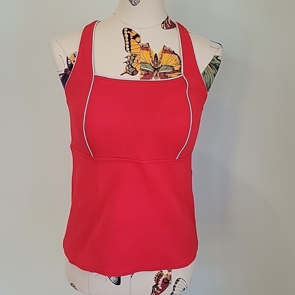LAND'S END red bathing suit top. Criss cross in back. Size 8.
